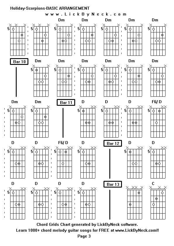 Chord Grids Chart of chord melody fingerstyle guitar song-Holiday-Scorpions-BASIC ARRANGEMENT,generated by LickByNeck software.